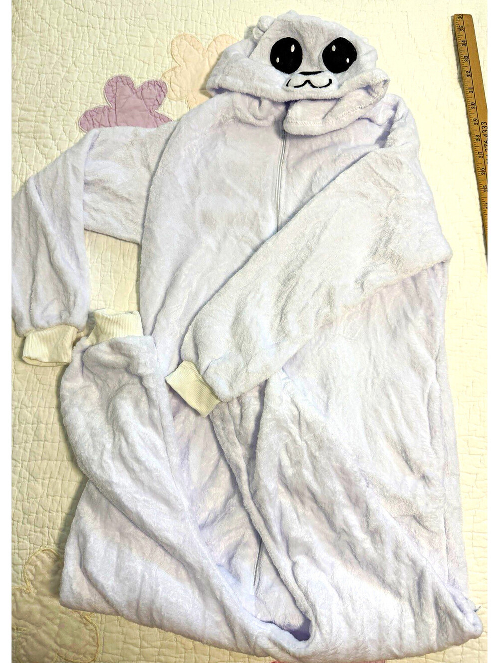 Polar Bear Costume Sleeper Hooded White Full Zip Rear Zipper Kids 140 Size 8 10